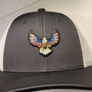 American Bald Eagle Patched Charcoal/White Mesh Low Profile Snapback Trucker Hat
